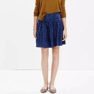 Madewell Skyline Silk Mini Skirt Geometric Blue Black Print Size 10 NEW